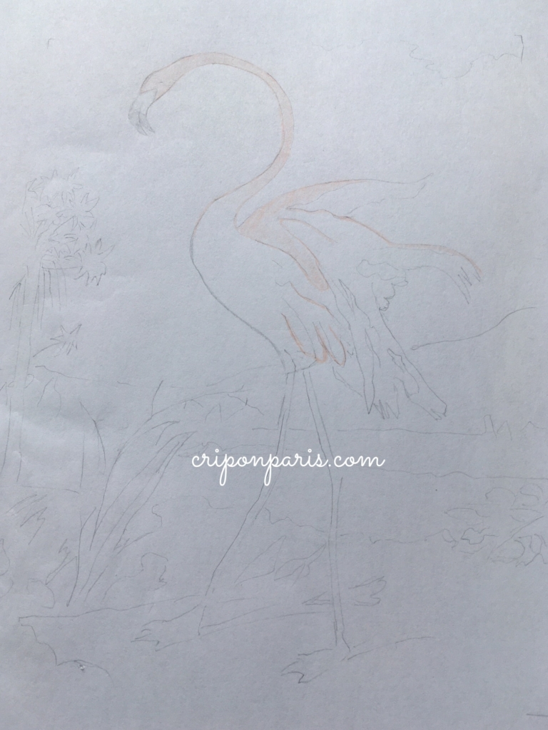 下絵に紙を重ねて上からなぞって書いたもの