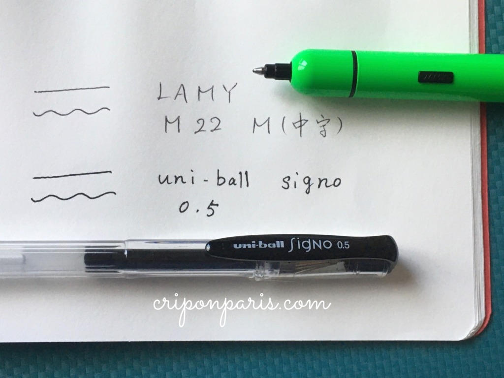 シグノのペンとの線の太さ比較